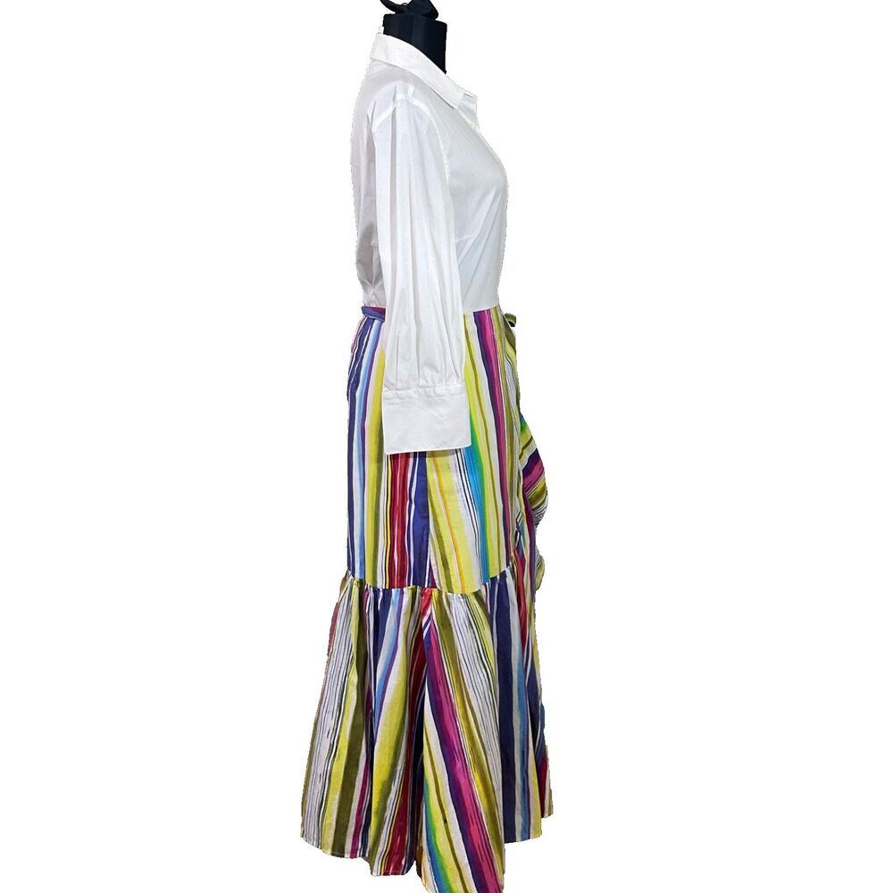 Sara Roka Madlyn Maxi shirt wrap dress 46/US 10 multicolor ruffle Italy pockets - Picture 2 of 13